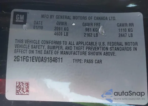 2010 Chevrolet Camaro 2Lt из США, поврежденный, VIN 2G1FG1EV0A9184811